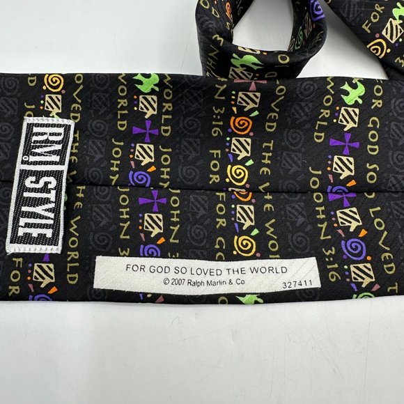 RM Style Neck Tie Mens 100% Silk Scripture John 3 16 For God So Loved The World - Picture 8 of 8